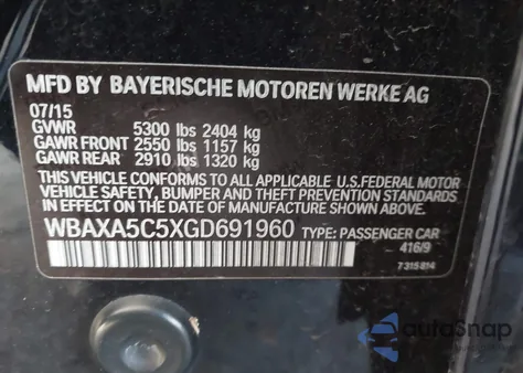 2016 BMW 535D from USA, damaged, VIN WBAXA5C5XGD691960